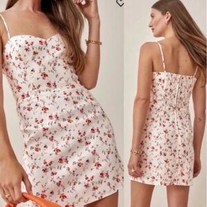 Reformation Roarke 100% Linen White Floral Mini Dress